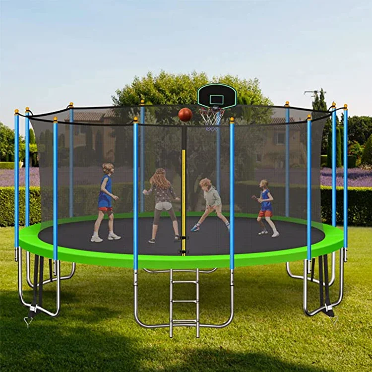 Kids Outdoor Trampoline - # 14FT ラウンドスプリングレストランポリン用安全囲いネット屋外スプリングなし子供用トランポリン