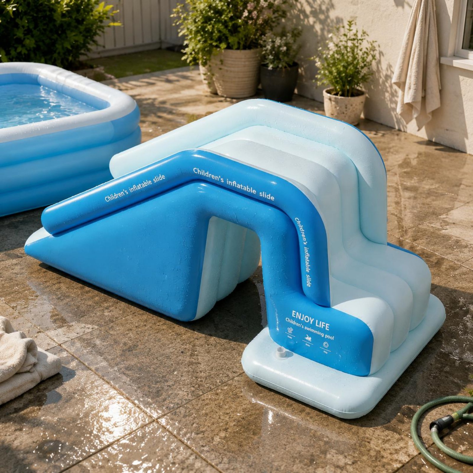 Kids Outdoor Water Toys - インフレータブルプールスライド 折りたたみ式インフレータブルウォーターパーク キッズスプラッシュプール 大型屋外玩具 パティオ用強化タイプ