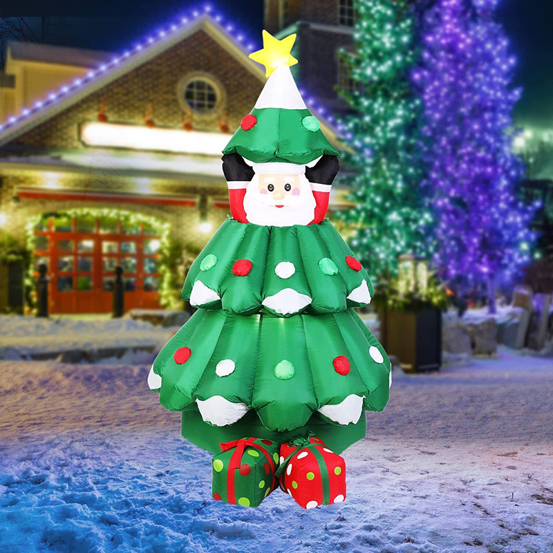 Kids Outdoor Xmas Gifts - 子供のための木の形をしたインフレータブルクリスマスの装飾,木の形をしたプラスチック製の店のギフトボックス,6フィートのLEDライト,屋外おもちゃ
