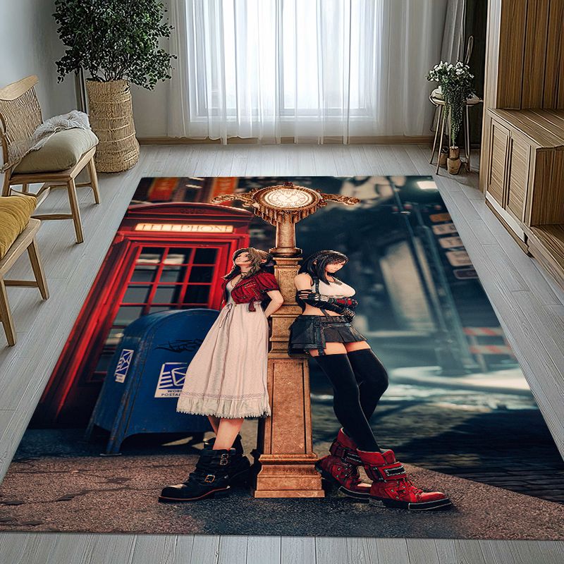 Kids Outdoor Flooring - クラシックファイナルファンタジーゲーム漫画リビングルームノンスリップエリアラグソフトカーペット寝室子供用プレイルームソファ、家の装飾ドアマット