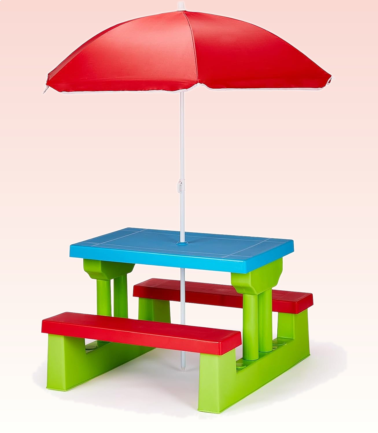 Kids Outdoor Umbrella For Table - JOYMOR キッズピクニックテーブル（傘付き）、プラスチック製幼児用テーブル＆ベンチセット、屋外ガーデンパティオ用、対象年齢3歳以上