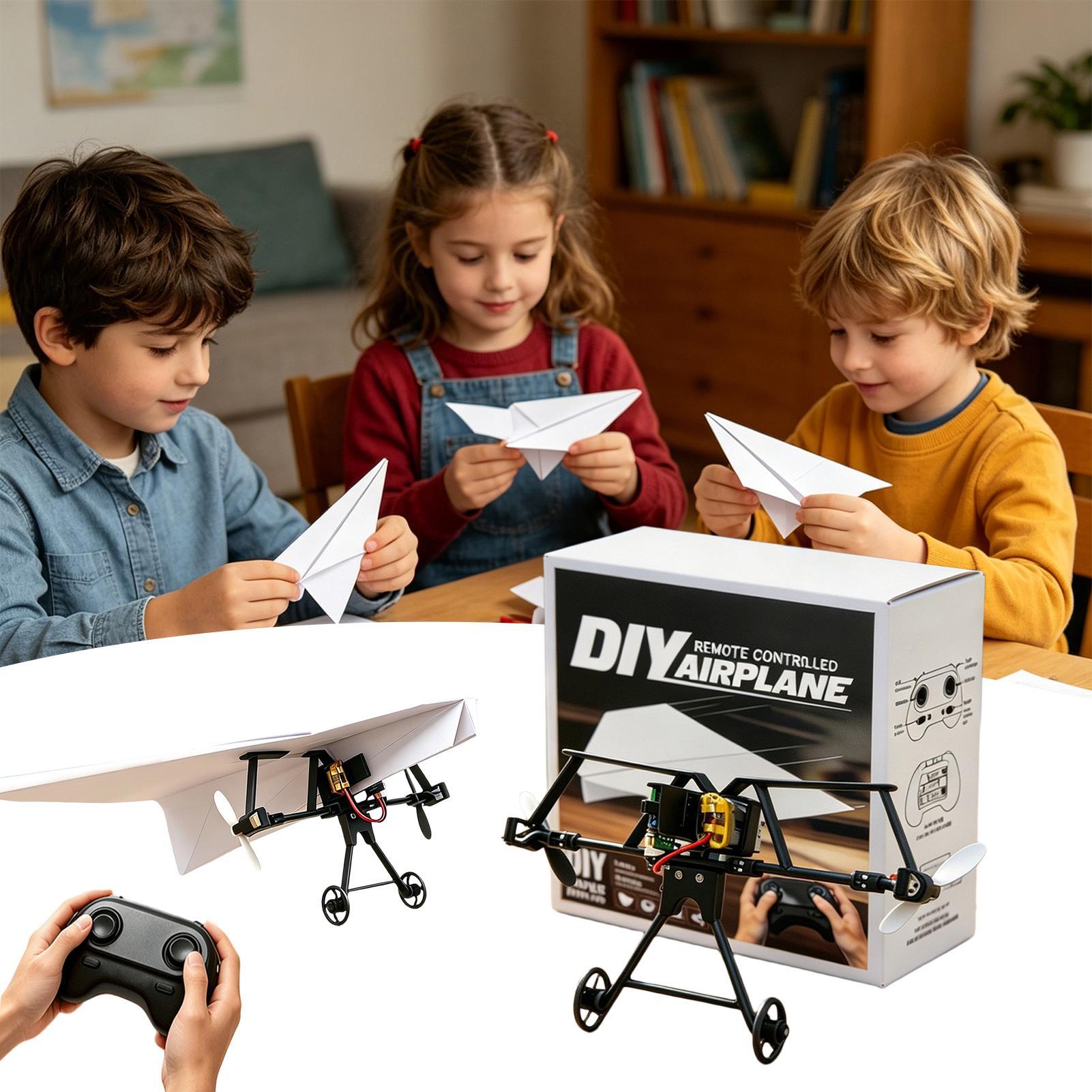 Kids Outdoor Play Equipment - DIY RC紙飛行機キット、ジャイロスタビライザー付き電動リモコン飛行機、男の子と女の子向け、裏庭、公園、ビーチで遊べる。