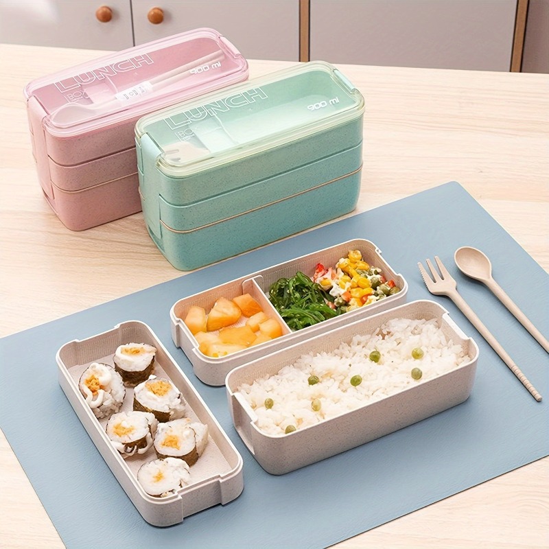 Kids Outdoor Dining Set - 大人と子供のためのポータブル弁当箱,3層弁当箱,食品貯蔵食器,屋外キッチンアクセサリー