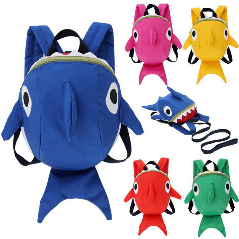 Kids Outdoor Backpack - 子供、男の子と女の子のための面白い漫画サメのバックパック、安全ハーネス、緊急事態、屋外活動ギフト、かわいい幼児、1個