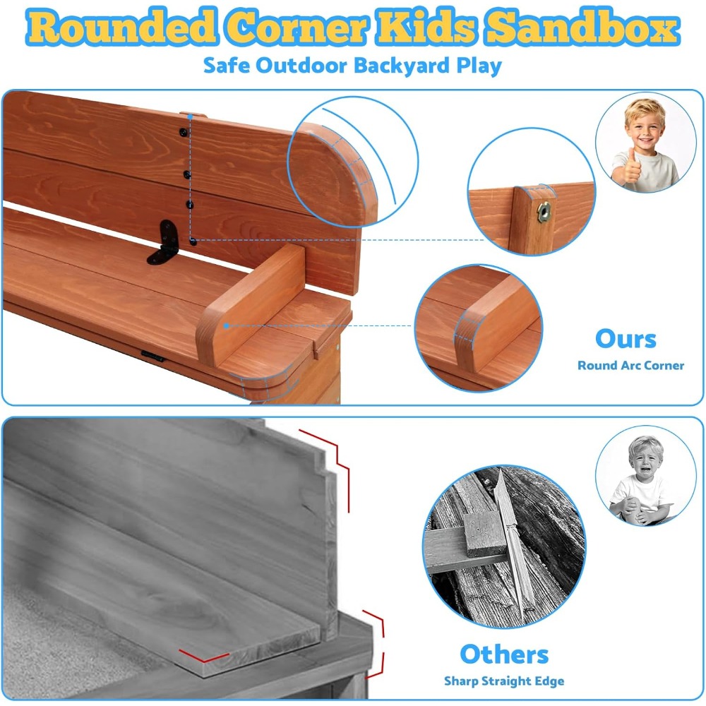 米国発送 木製キッズサンドボックス 蓋とキャノピー付き 屋外 - Kids Outdoor Bench のレビューと価格