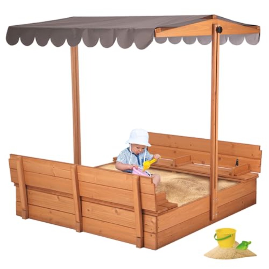 4歳から8歳向けの屋外砂場テーブル：蓋付き、格納式キャノピー - Kids Outdoor Bench のレビューと価格