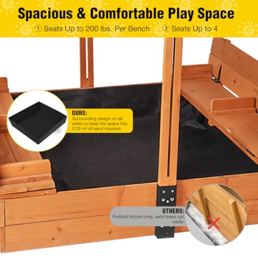 4歳から8歳向けの屋外砂場テーブル：蓋付き、格納式キャノピー - Kids Outdoor Bench のレビューと価格