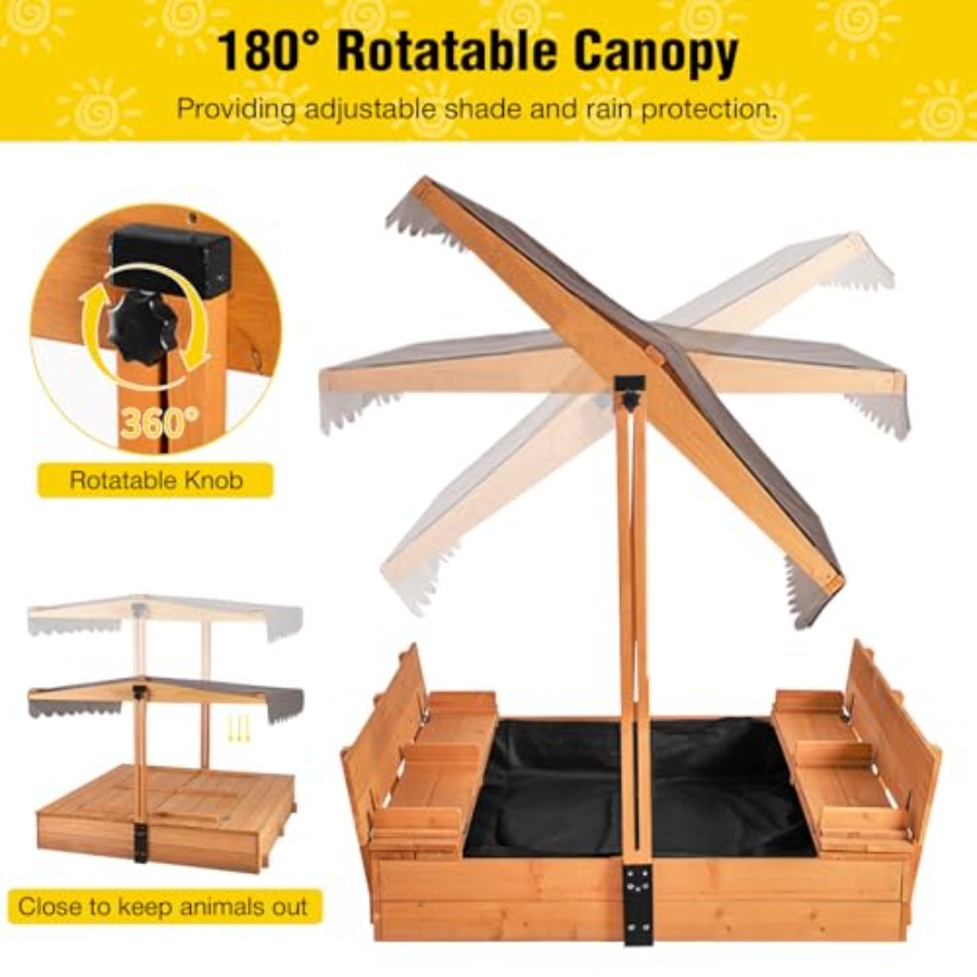 4歳から8歳向けの屋外砂場テーブル：蓋付き、格納式キャノピー - Kids Outdoor Bench のレビューと価格