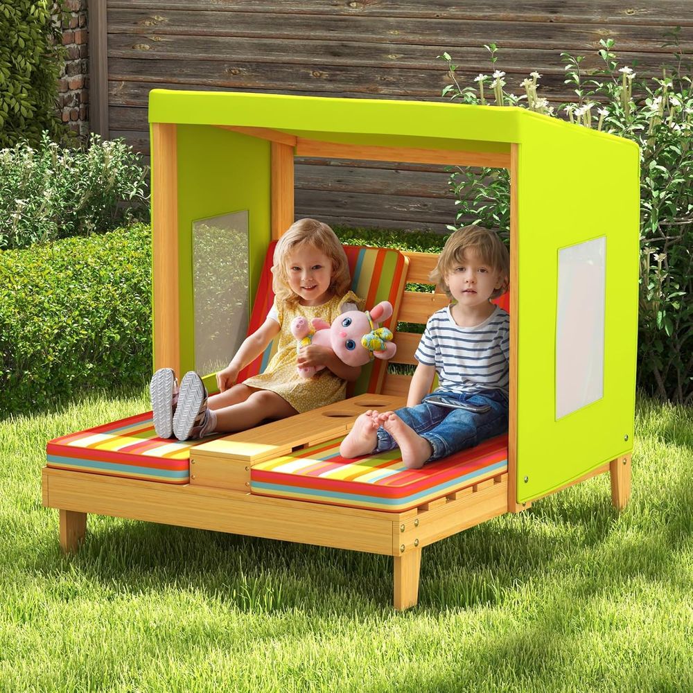 子供用長椅子屋外用、幼児用木製ダブルプールラウンジャーチェア - Kids Outdoor Lounger Chair のレビューと価格
