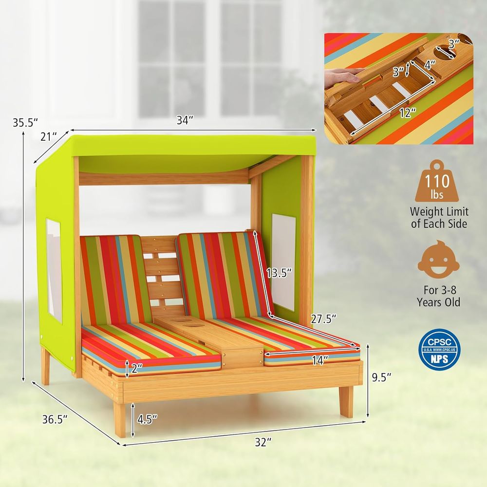 子供用長椅子屋外用、幼児用木製ダブルプールラウンジャーチェア - Kids Outdoor Lounger Chair のレビューと価格