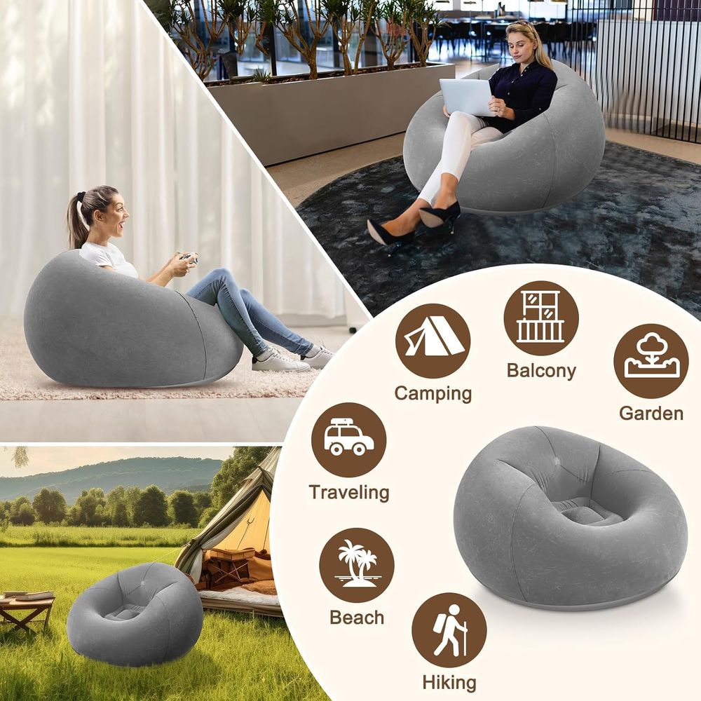空気注入式ビーンバッグチェア、グレーのポータブルレイジーソフ - Kids Outdoor Lounger Chair のレビューと価格