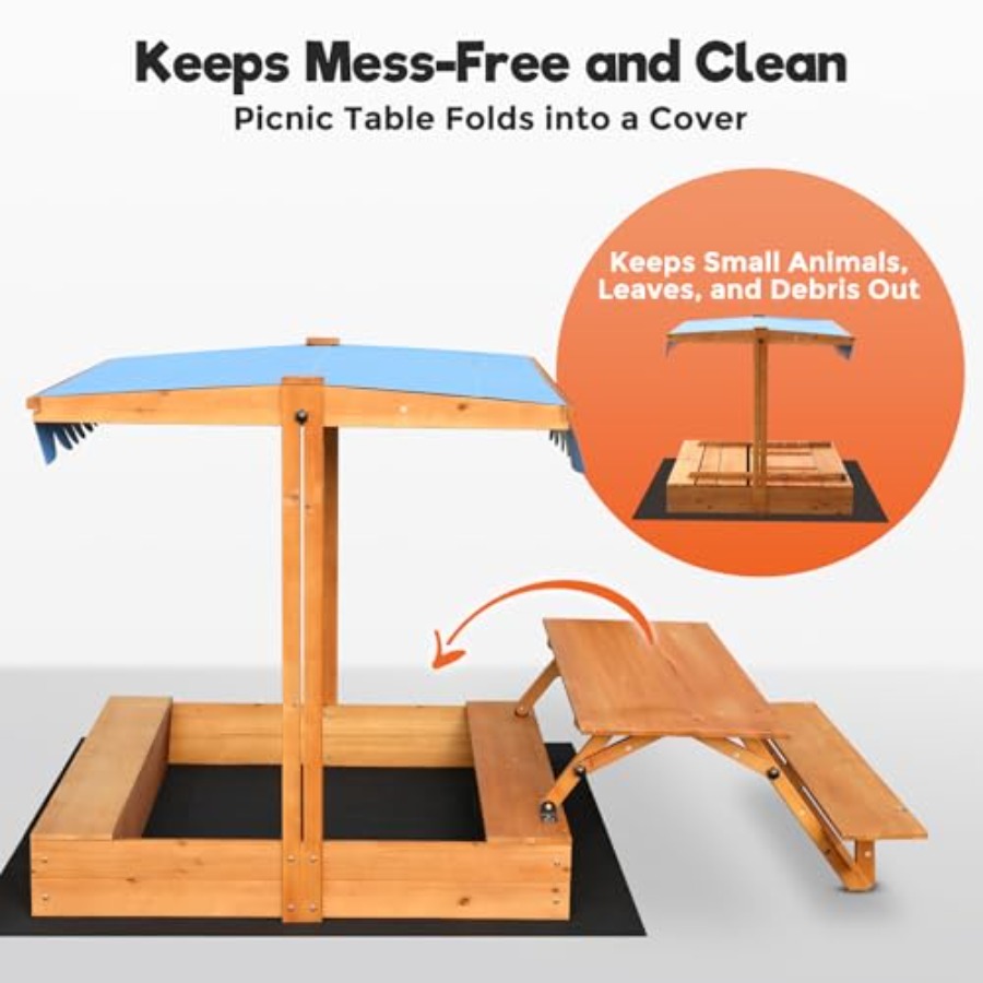 裏庭用木製キッズサンドボックス、ピクニックテーブルと収納ボッ - Kids Outdoor Bench のレビューと価格
