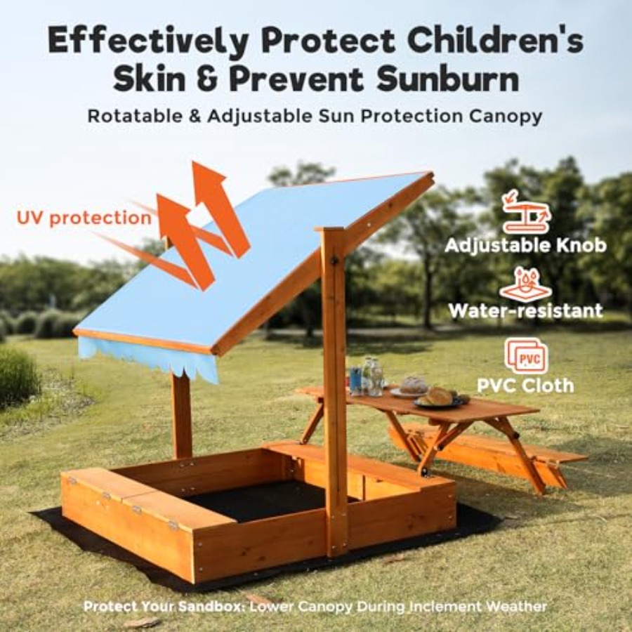 裏庭用木製キッズサンドボックス、ピクニックテーブルと収納ボッ - Kids Outdoor Bench のレビューと価格