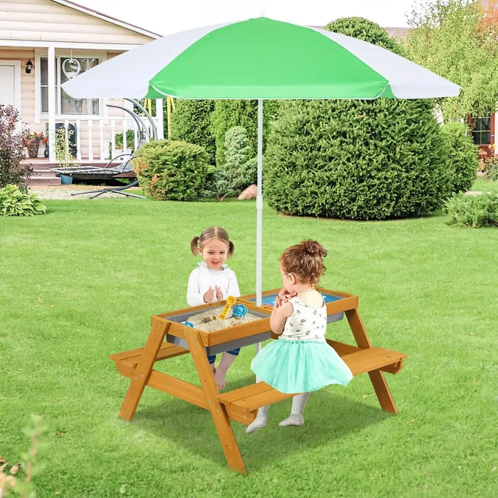 3in1高さ調節可能傘付きキッズピクニックテーブル、水遊び＆ - Kids Outdoor Umbrella For Table のレビューと価格