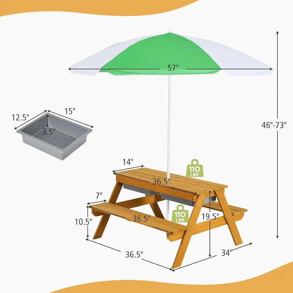 3in1高さ調節可能傘付きキッズピクニックテーブル、水遊び＆ - Kids Outdoor Umbrella For Table のレビューと価格