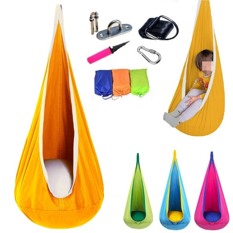 1Pc キッズポッドスイングシートコットンチャイルドハンモッ - Kids Yellow Outdoor Chair のレビューと価格