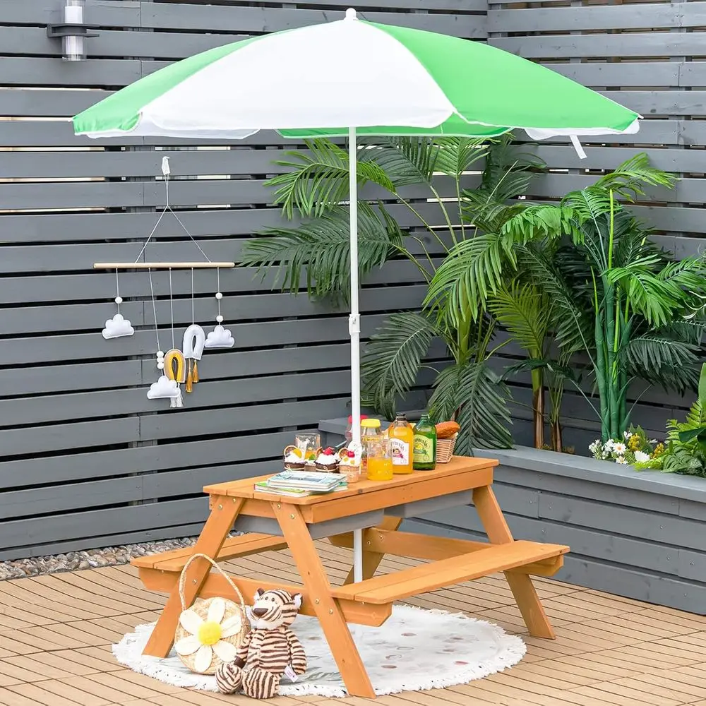 4-in-1木製砂場＆水遊びピクニックテーブル、取り外し可能 - Kids Outdoor Umbrella For Table のレビューと価格