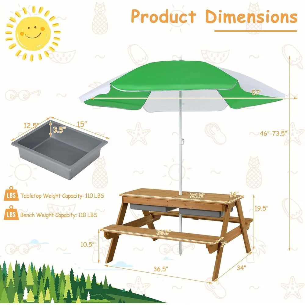 4-in-1木製砂場＆水遊びピクニックテーブル、取り外し可能 - Kids Outdoor Umbrella For Table のレビューと価格