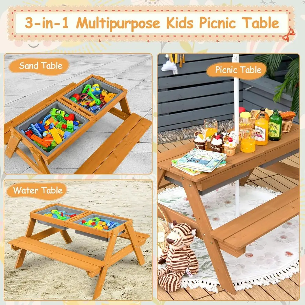4-in-1木製砂場＆水遊びピクニックテーブル、取り外し可能 - Kids Outdoor Umbrella For Table のレビューと価格