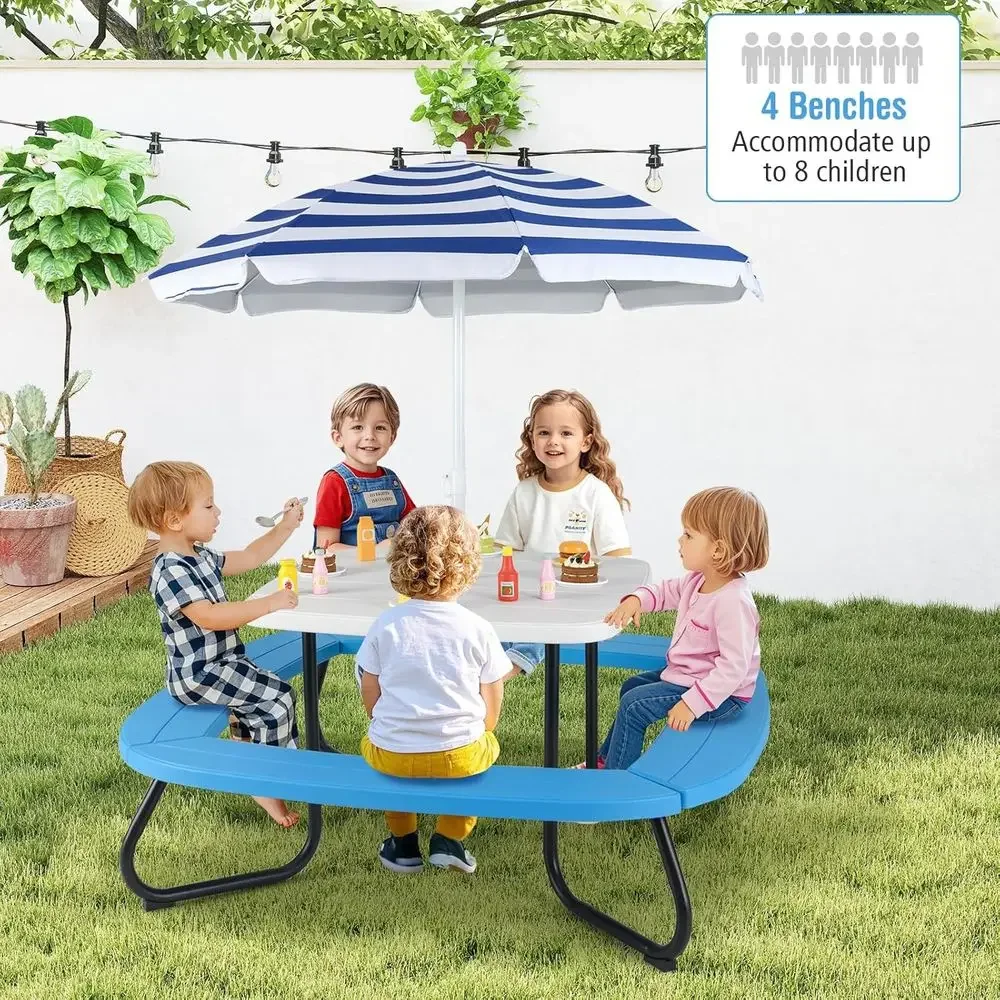 8人用子供用ピクニックテーブル、傘付き、幼児用アクティビティ - Kids Outdoor Bench のレビューと価格
