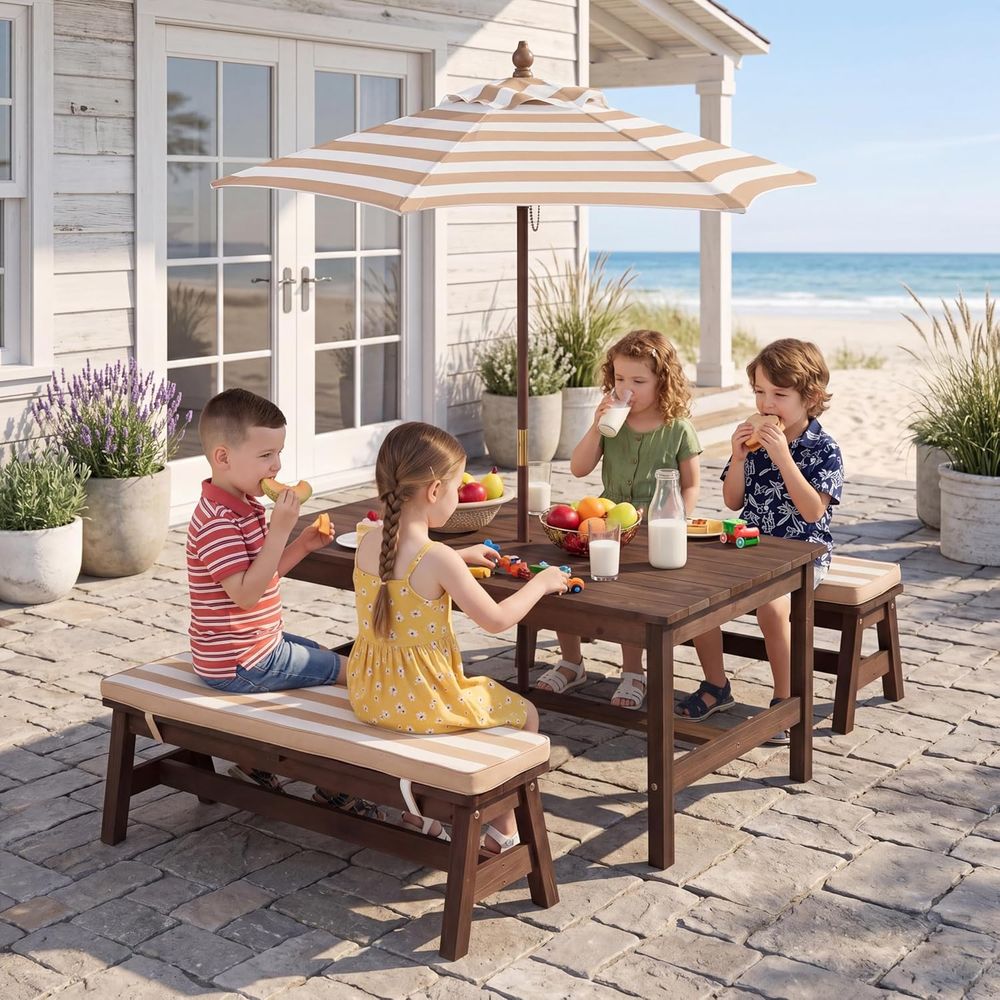キッズピクニックテーブル、大型42インチx23インチテーブル - Kids Outdoor Bench のレビューと価格