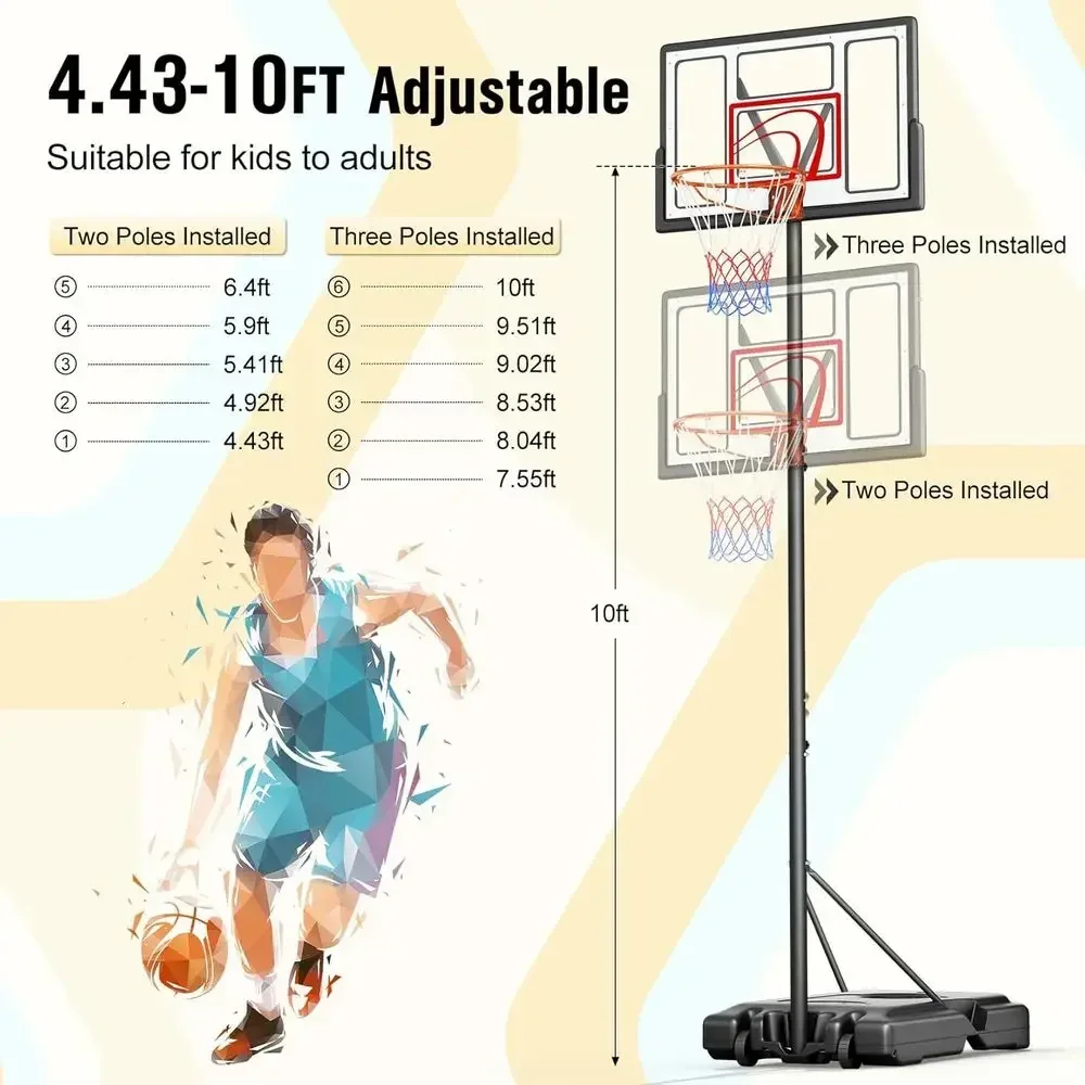 ポータブル屋外バスケットボールフープ、44インチバックボード - Kids Outdoor Basketball のレビューと価格