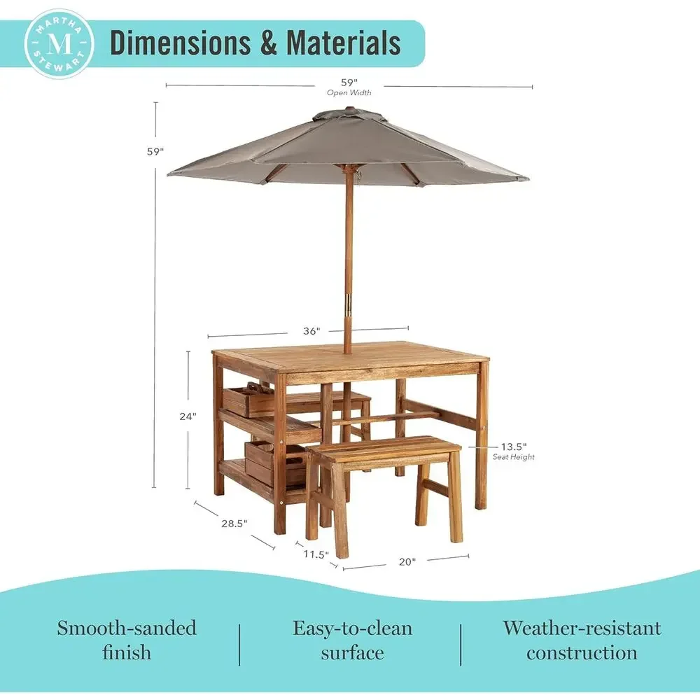 子供用屋外クレートテーブル、ベンチ＆傘セット：アカシア材製ア - Kids Outdoor Umbrella For Table のレビューと価格