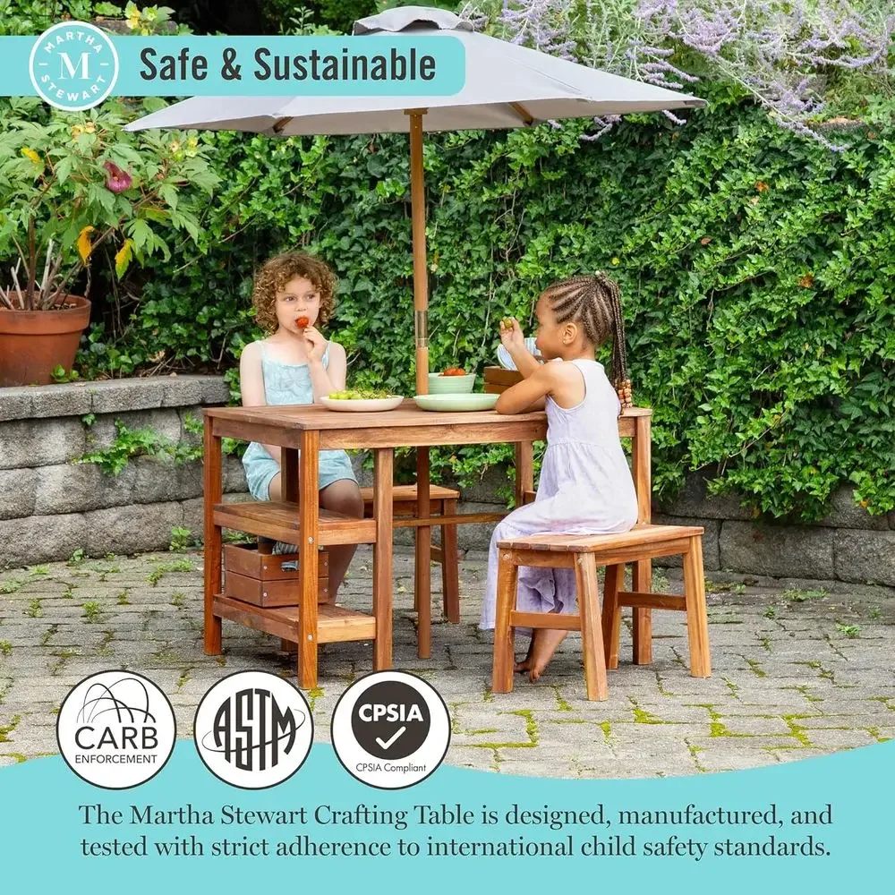 子供用屋外クレートテーブル、ベンチ＆傘セット：アカシア材製ア - Kids Outdoor Umbrella For Table のレビューと価格