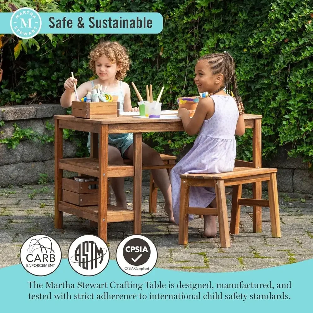 子供用屋外クレートテーブルと2つのベンチセット：アカシア材製 - Kids Outdoor Bench のレビューと価格