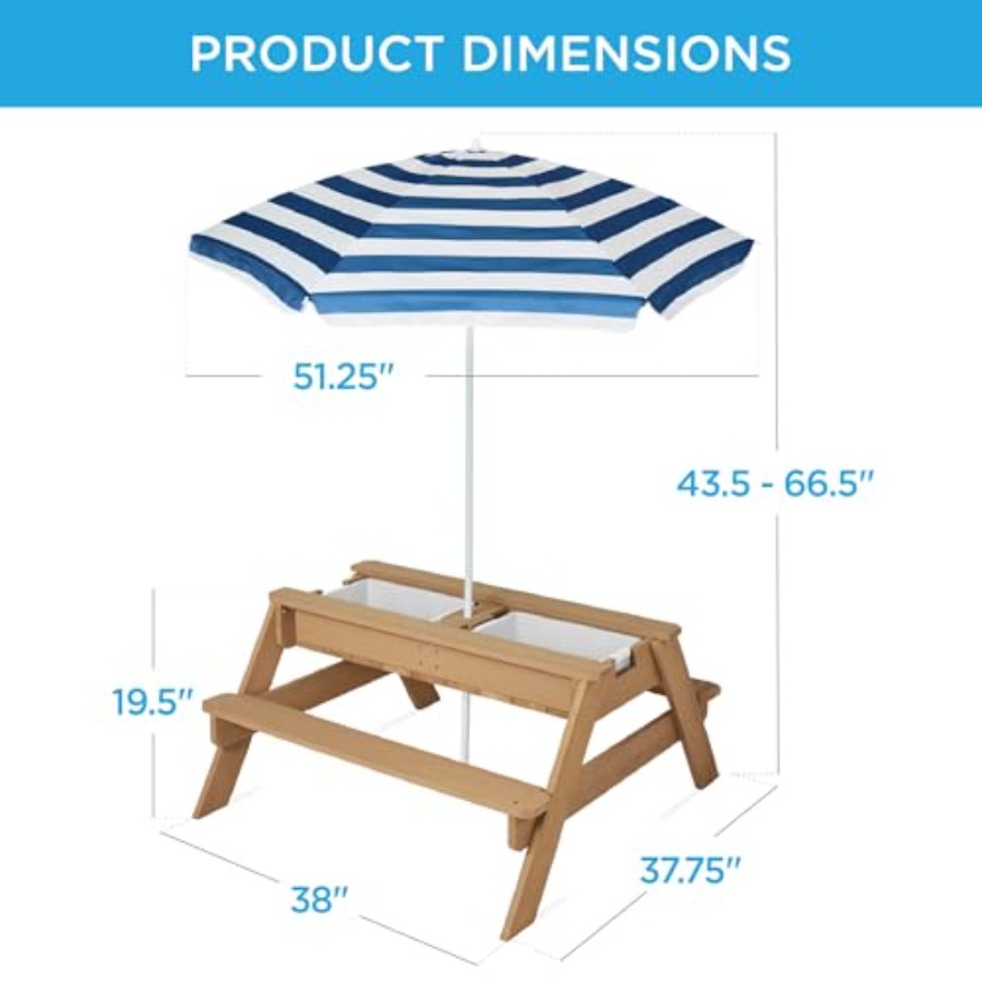 屋外用子供用ピクニックテーブル（傘付き）、3-in-1砂場・ - Kids Outdoor Umbrella For Table のレビューと価格