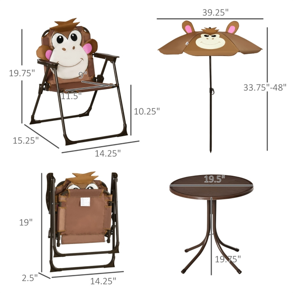 かわいい猿の子供用パティオテーブルチェアセット、取り外し可能 - Kids Outdoor Table And Chairs With Umbrella のレビューと価格