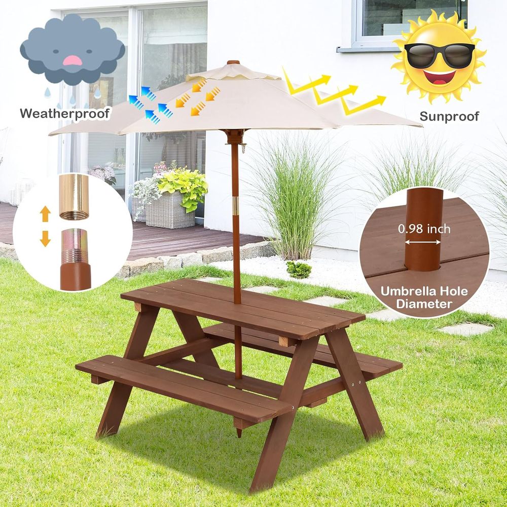 子供用ピクニックテーブル、IRウッド製子供用屋外テーブルと椅 - Kids Outdoor Table And Chairs With Umbrella のレビューと価格