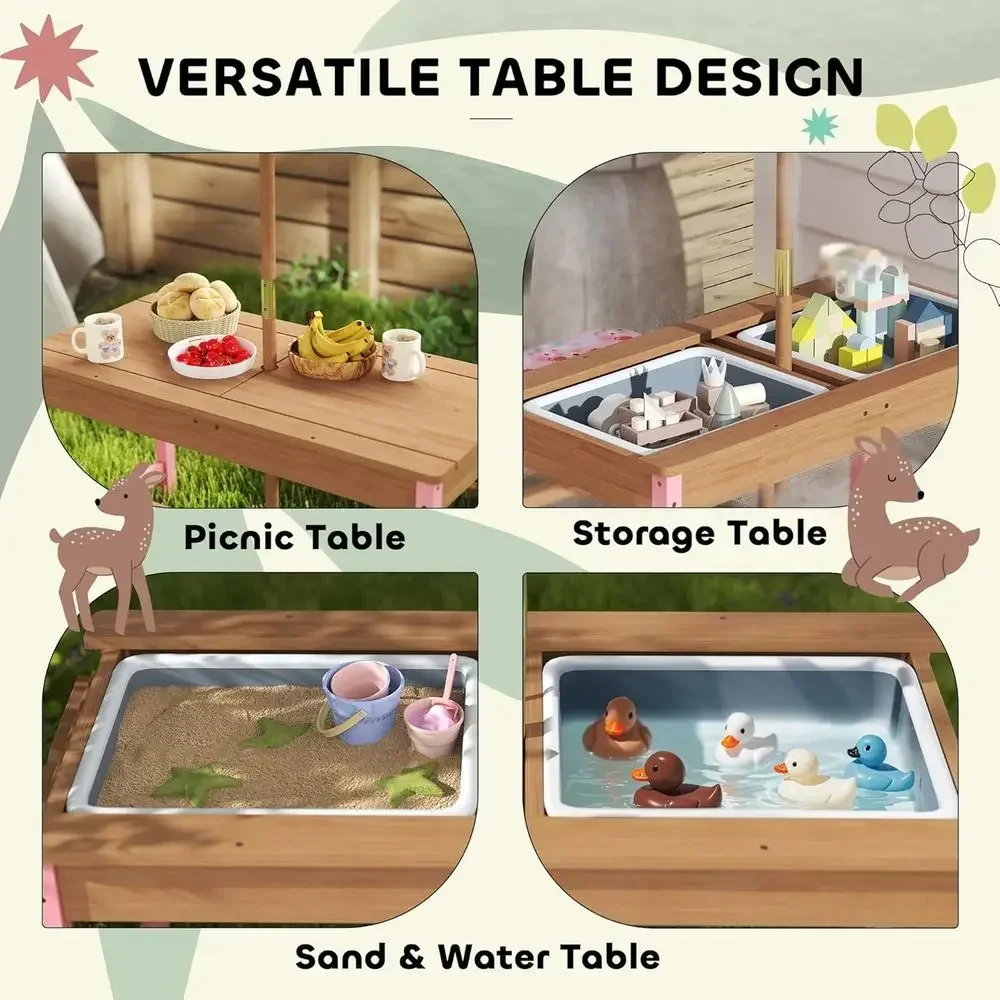 木製ピクニックテーブルセット、傘、クッション、収納ボックス付 - Kids Outdoor Umbrella For Table のレビューと価格