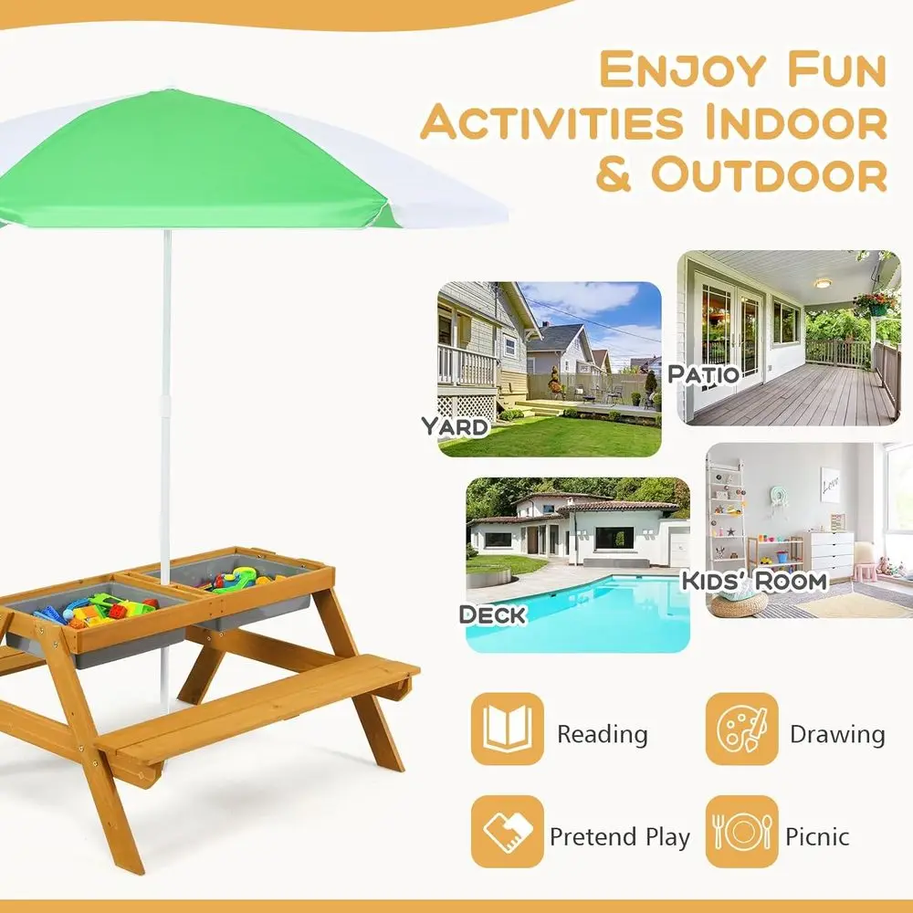 3in1高さ調節可能傘付きキッズピクニックテーブル、水遊び＆ - Kids Outdoor Umbrella For Table のレビューと価格