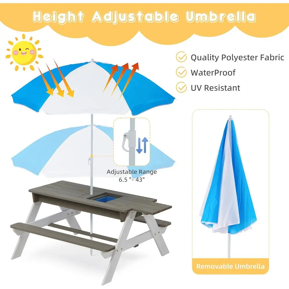 子供用3-in-1木製ピクニックテーブル、屋外砂場・水遊び用 - Kids Outdoor Umbrella For Table のレビューと価格