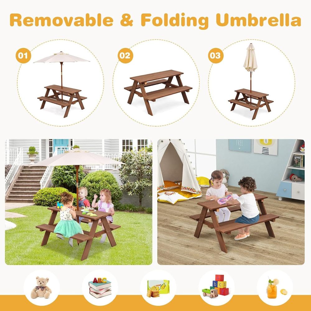 耐久性のある木製キッズピクニックテーブルセット、取り外し可能 - Kids Outdoor Umbrella For Table のレビューと価格