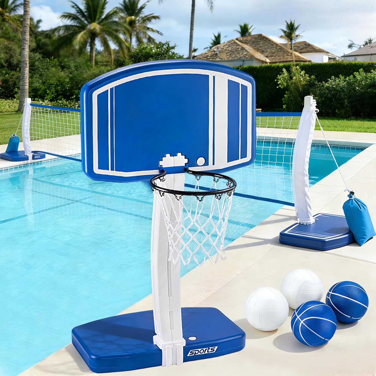 地上プール用バスケットボールフープとバレーボールネット2-i - Kids Outdoor Basketball のレビューと価格