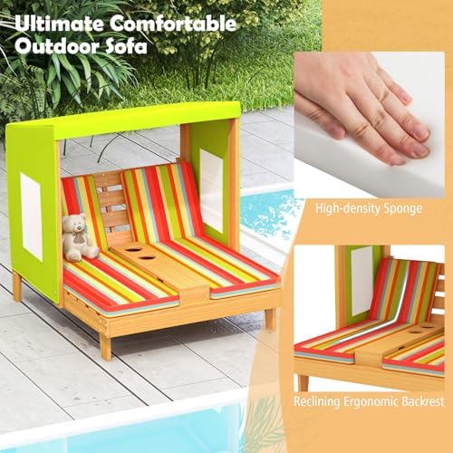 子供用屋外用長椅子、幼児用木製ダブルプールラウンジャーチェア - Kids Outdoor Lounger Chair のレビューと価格