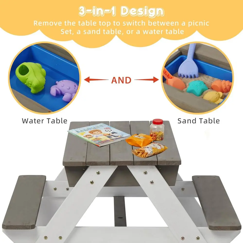 子供用3-in-1木製ピクニックテーブル、屋外砂場・水遊び用 - Kids Outdoor Umbrella For Table のレビューと価格