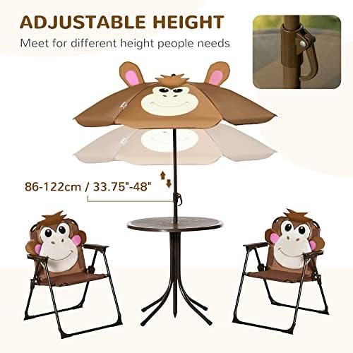 キッズテーブル＆チェアセット ピクニックテーブル傘 ブラウン - Kids Outdoor Table And Chairs With Umbrella のレビューと価格
