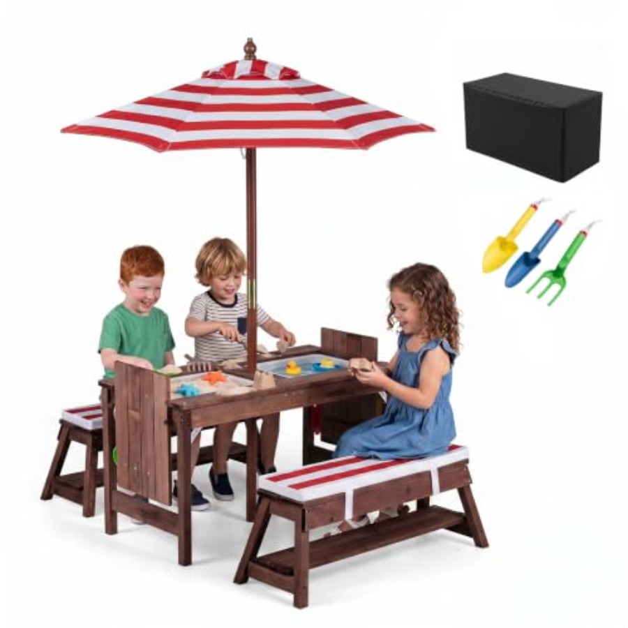 屋外用子供用ピクニックテーブル、パティオや裏庭に最適、木製、 - Kids Outdoor Umbrella For Table のレビューと価格