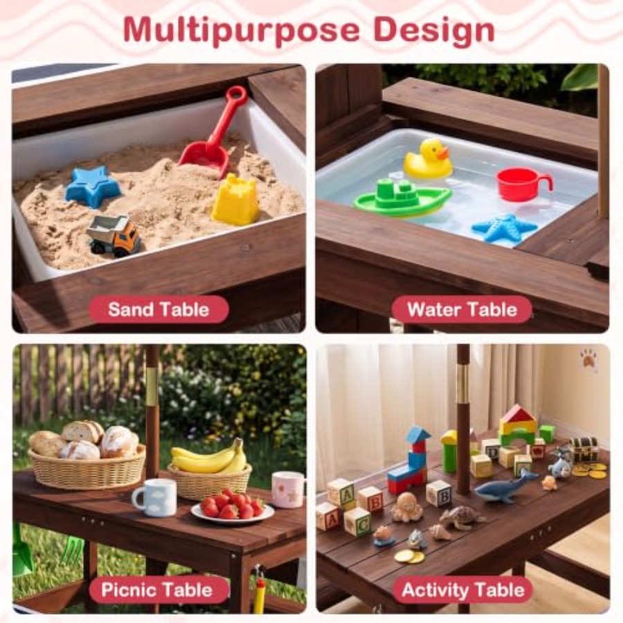 屋外用子供用ピクニックテーブル、パティオや裏庭に最適、木製、 - Kids Outdoor Umbrella For Table のレビューと価格