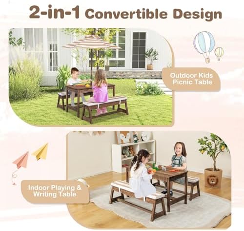 子供用ピクニックテーブル、屋外木製テーブル＆ベンチセット（取 - Kids Outdoor Umbrella For Table のレビューと価格
