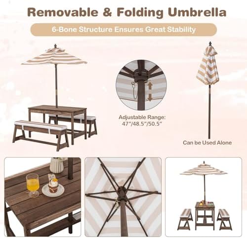 子供用ピクニックテーブル、屋外木製テーブル＆ベンチセット（取 - Kids Outdoor Umbrella For Table のレビューと価格