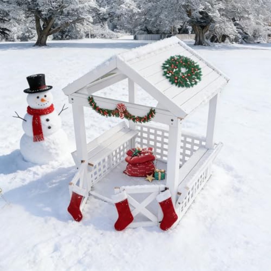 屋外木製プレイハウス（2～8歳のお子様向け）、防水加工の白い - Kids Outdoor Bench のレビューと価格