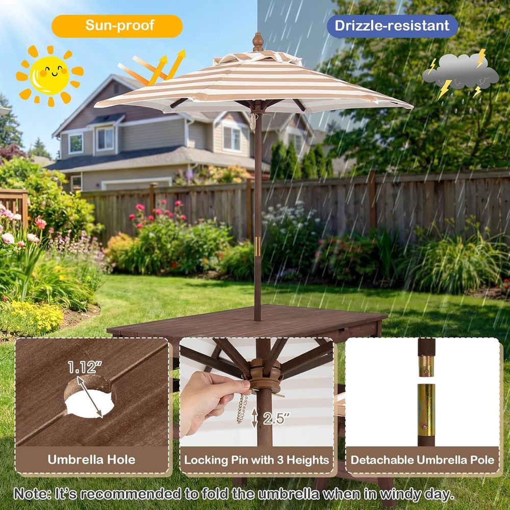 キッズピクニックテーブル、IRウッド幼児用屋外テーブル＆ベン - Kids Outdoor Umbrella For Table のレビューと価格