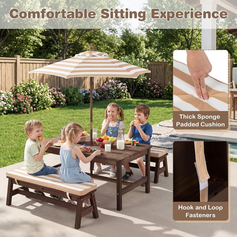 キッズピクニックテーブル、IRウッド幼児用屋外テーブル＆ベン - Kids Outdoor Umbrella For Table のレビューと価格