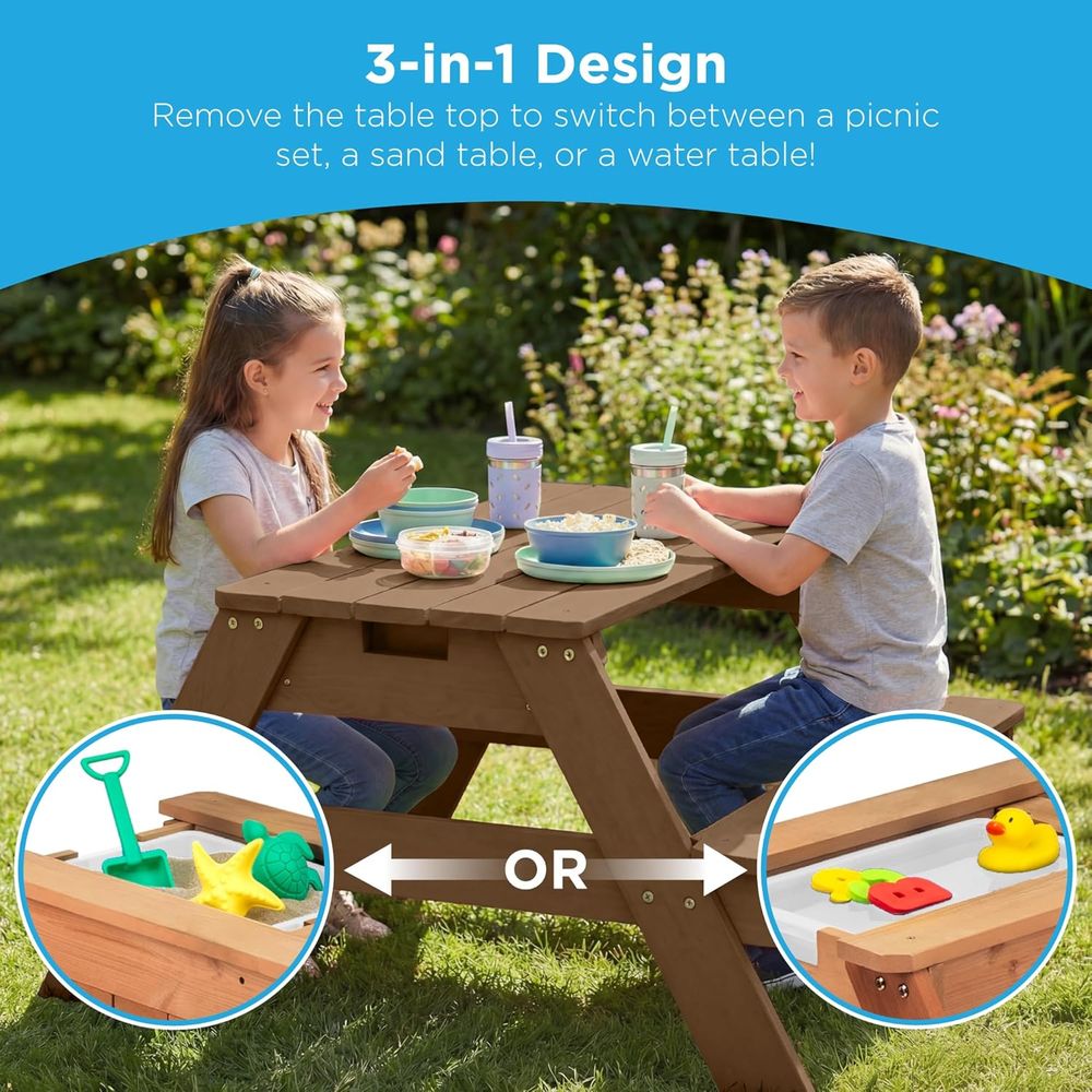 子供用ピクニックテーブル（傘付き）、3-in-1砂場＆水遊び - Kids Outdoor Umbrella For Table のレビューと価格