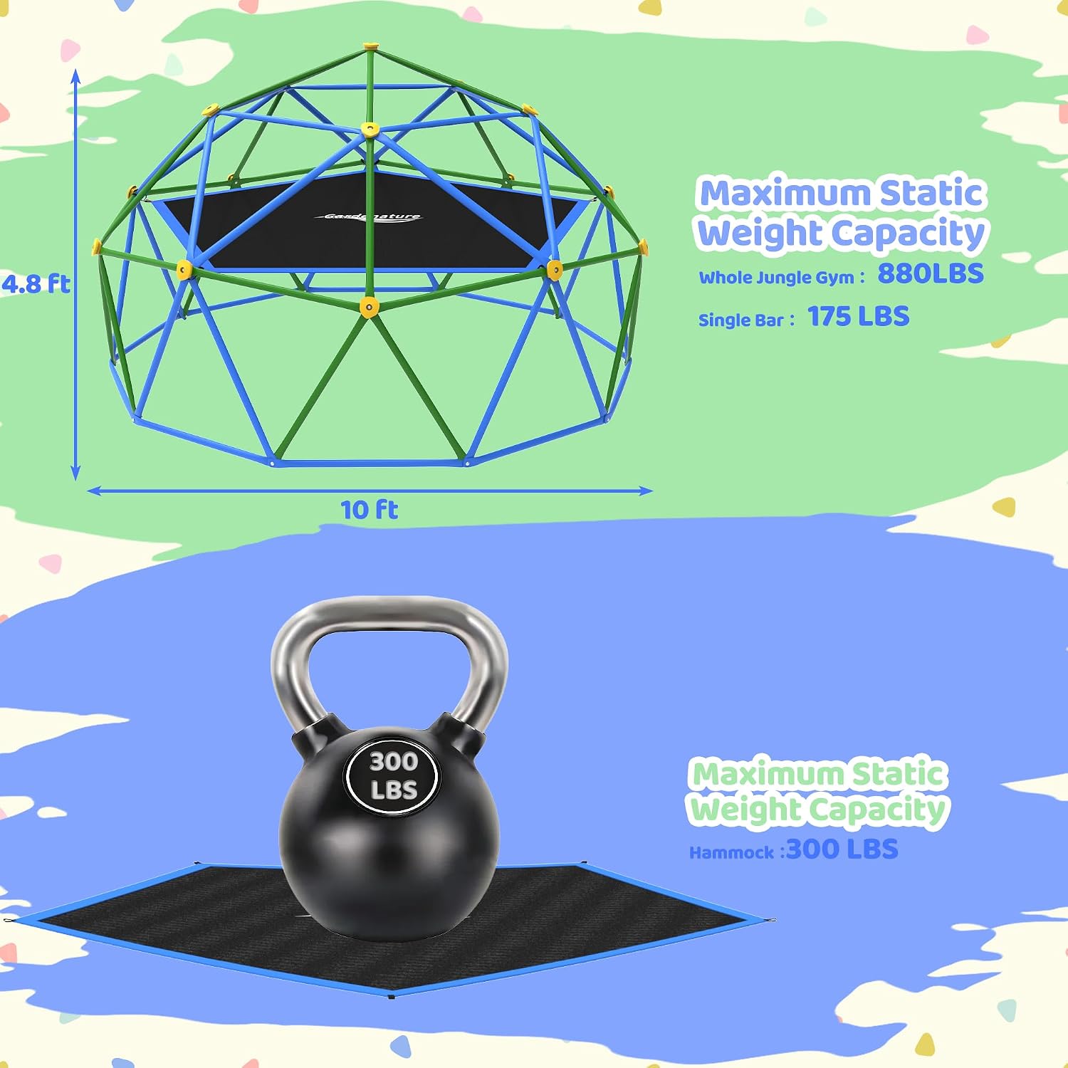 10フィートのクライミングドーム（ハンモック付き）、子供用屋 - Kids Outdoor Jungle Gym Dome のレビューと価格