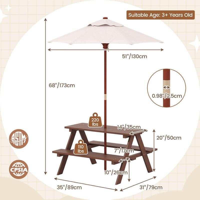 屋外用4人掛け子供用ピクニックテーブルベンチセット（取り外し - Kids Outdoor Bench のレビューと価格